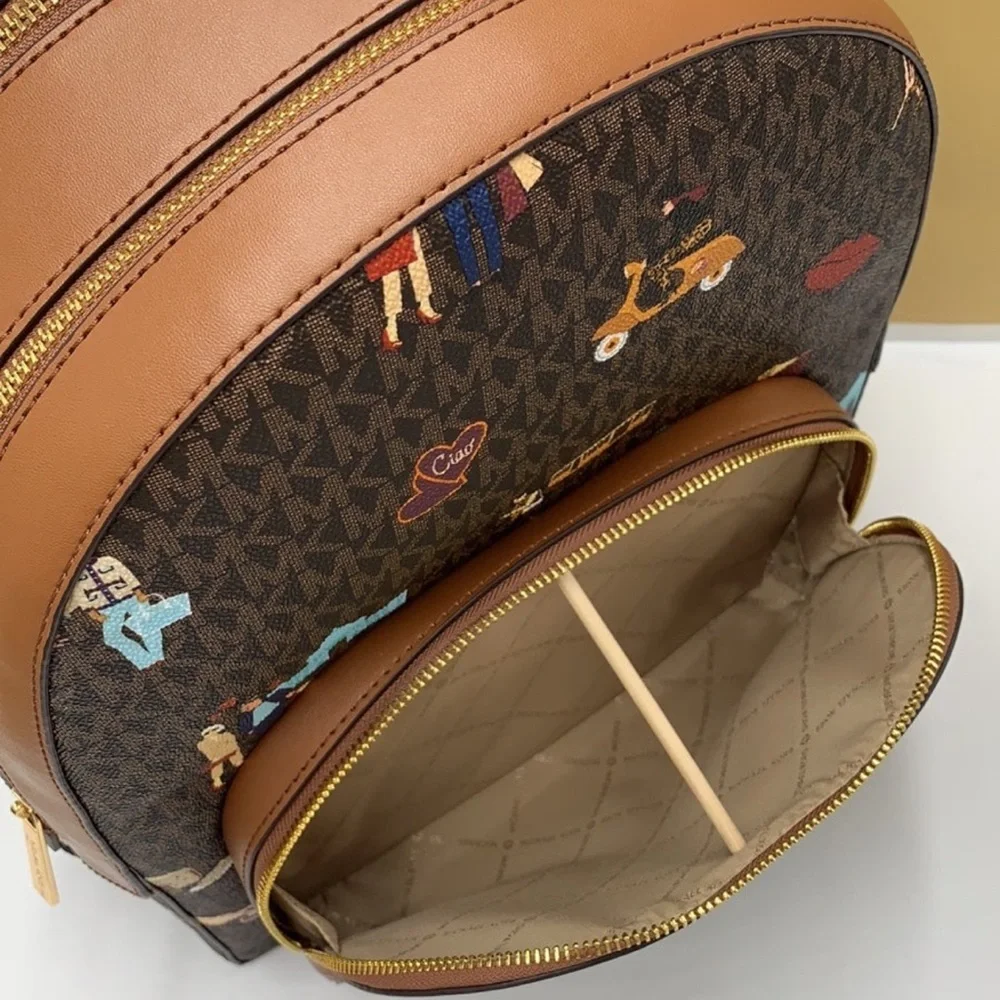 MICHAEL KORS JET SET GIRLS JAYCEE LARGE ZIP POCKET BACKPACK BROWN MULTI COLOR